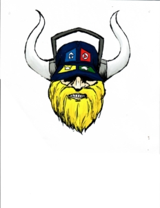 Smiling viking with a hat and beard.